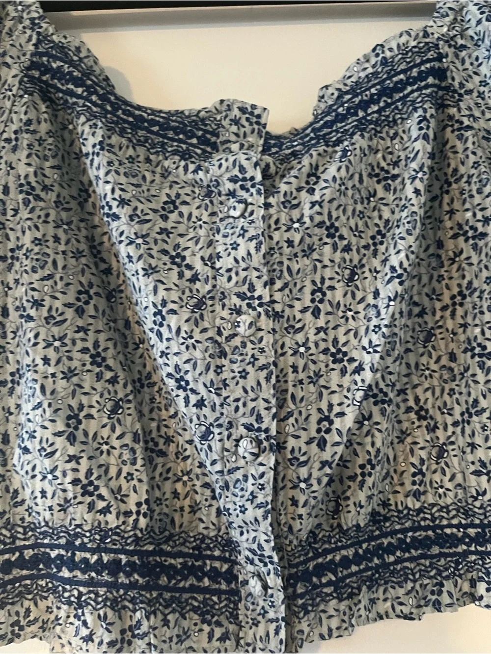 NWT Madewell Blue White Floral Puff Sleeve Crop Top Medium Cottagecore Cotton